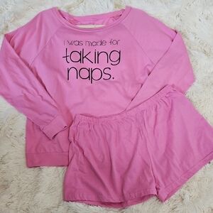 Snoozy Bunny I Was Made For Naps Pink Pajama Set Size L